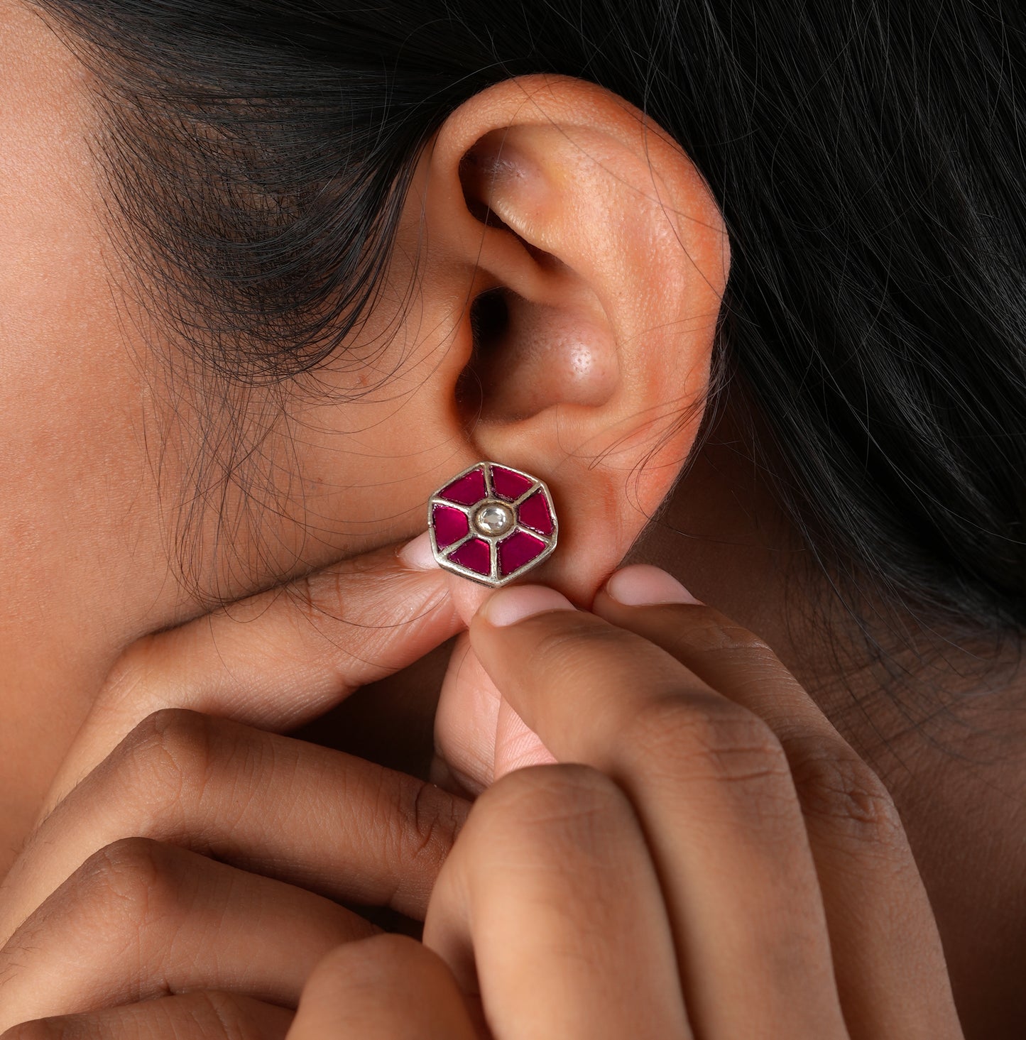 Ornate Pink Kundan Studs