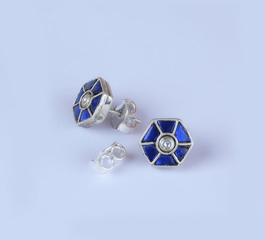 Blue Kundan Silver Studs