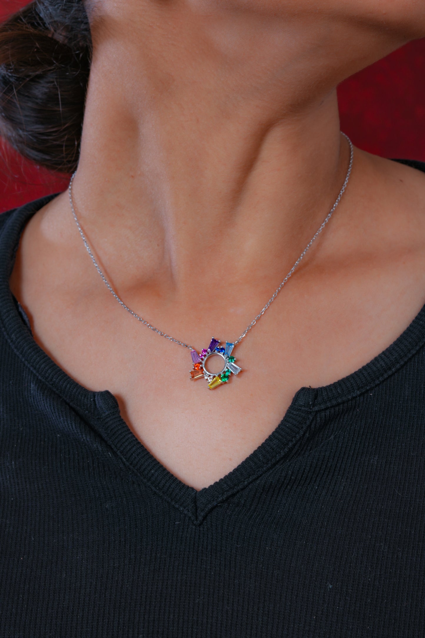 Silver Rainbow Wheel Necklace