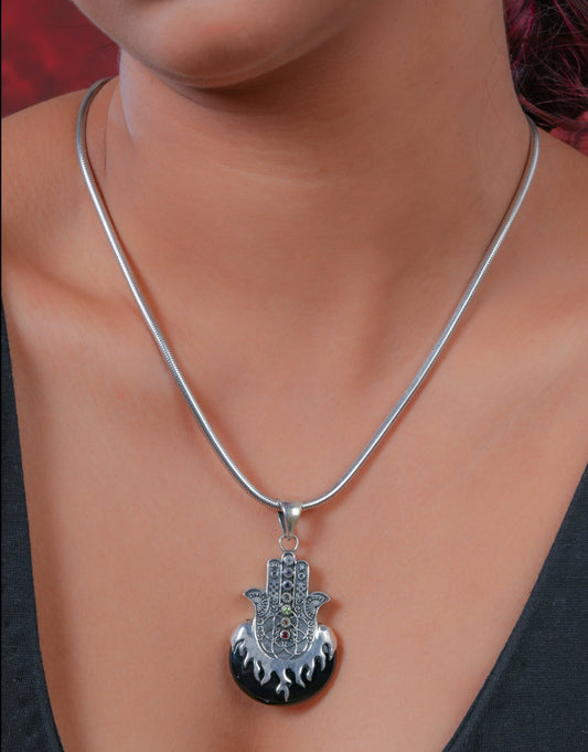 Tranquil Hamsa Chakra Silver Pendant