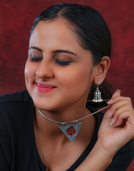 Oxidised Silver Pearl Noorani Jhumka