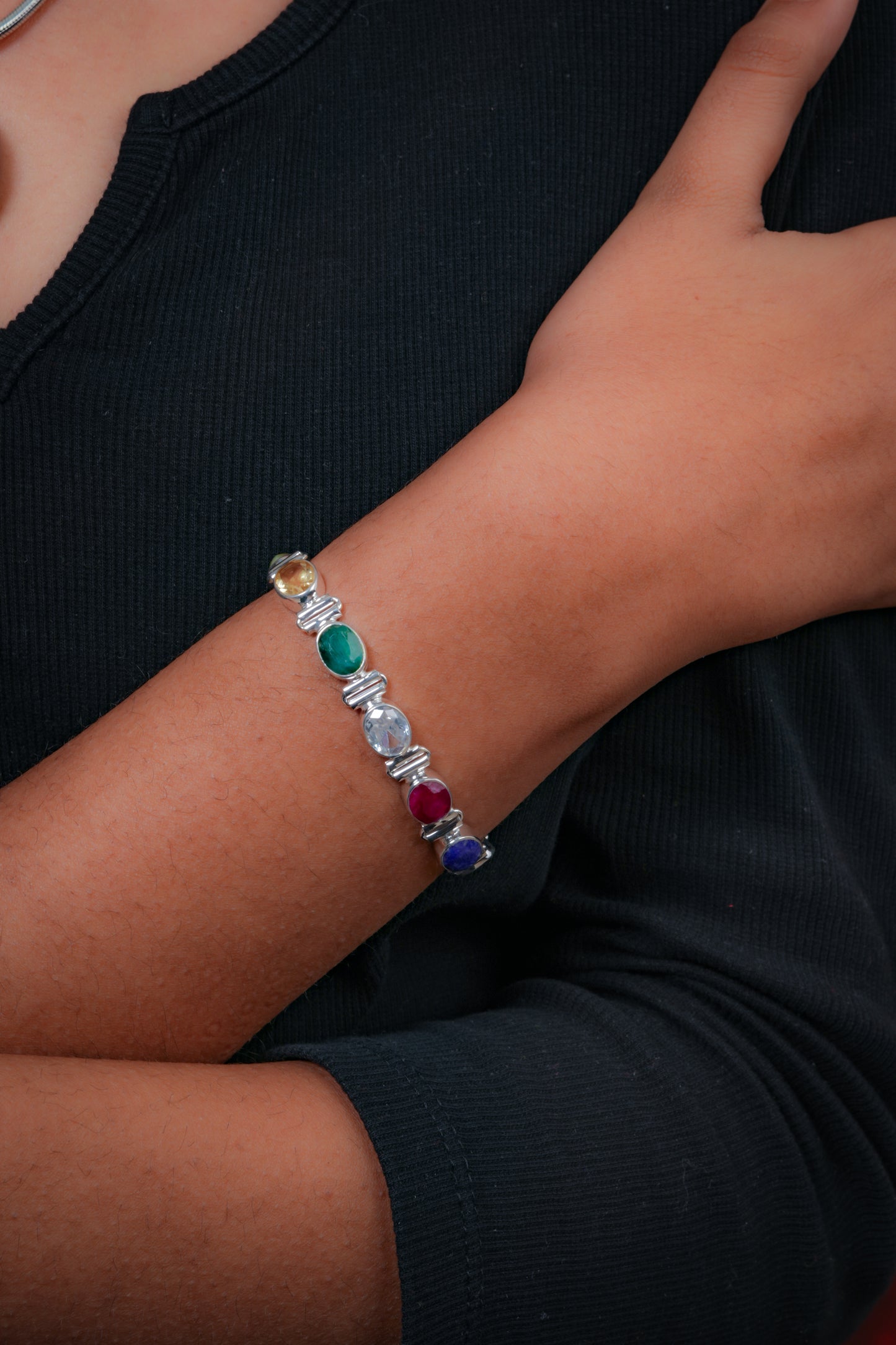 Navratna Silver Bracelet