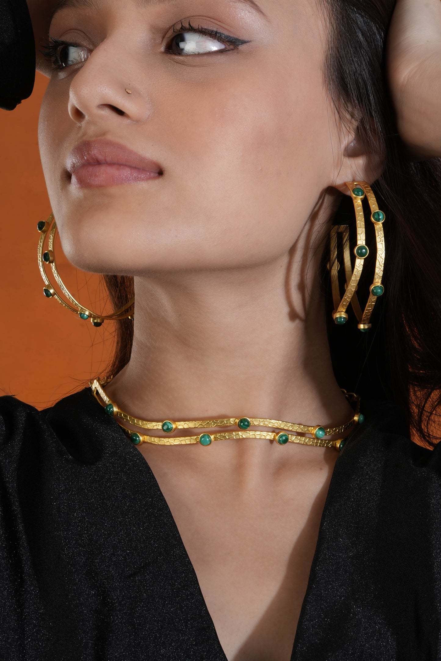 Malachite Choker with Hoops
