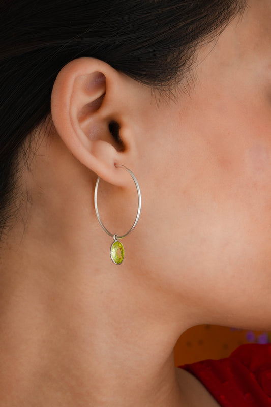 Green Amethyst In Silver Hoops