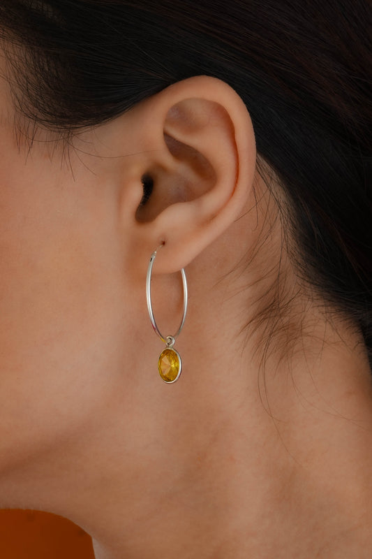 Citrine Drops In Silver Hoops