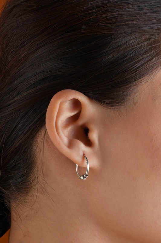 Ethnic Ball Silver Hoops