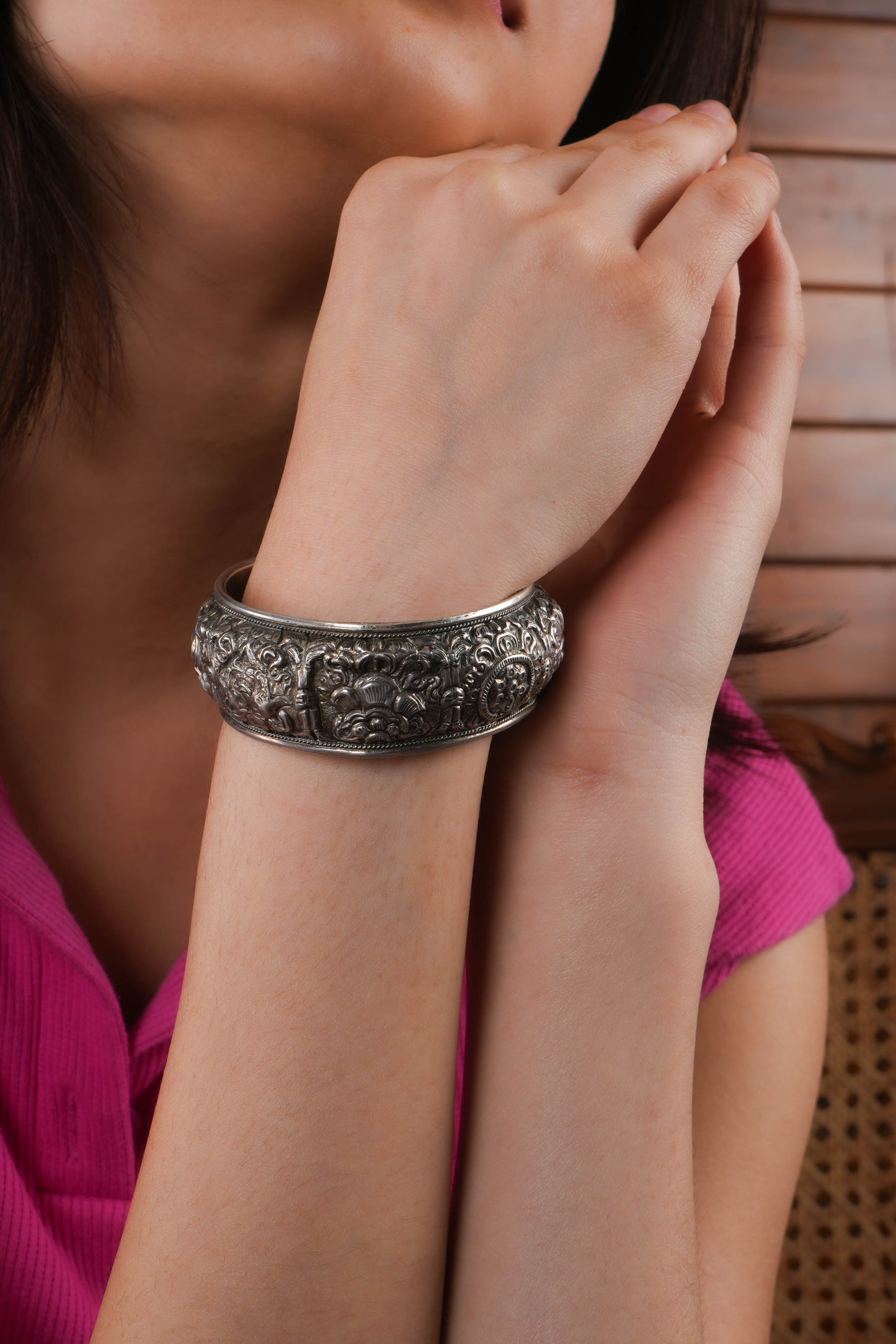 Intricate Open Silver Bangle