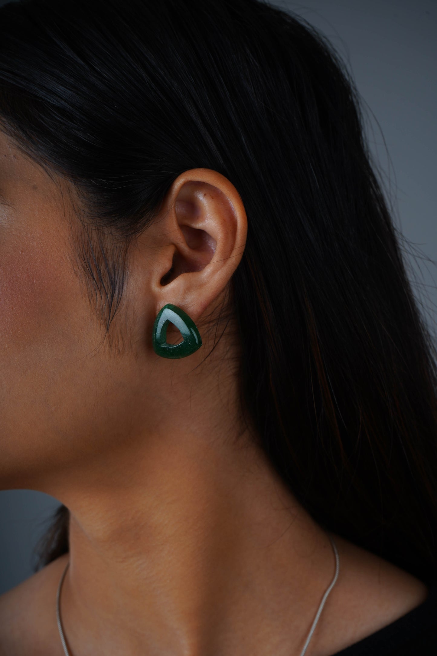 Green Onyx Triangle Studs