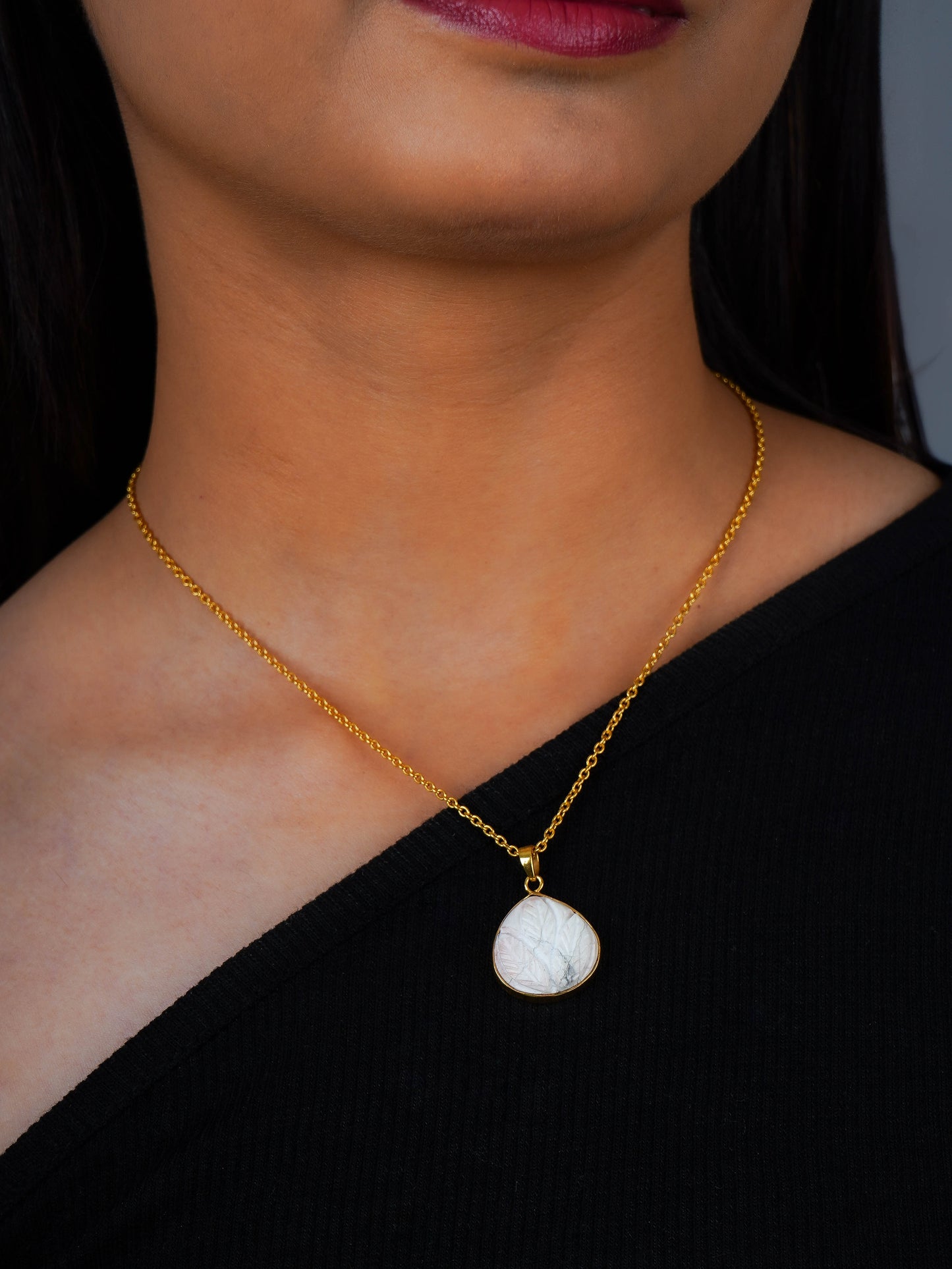 White Lotus Natural Stone Gold Plated Silver Set