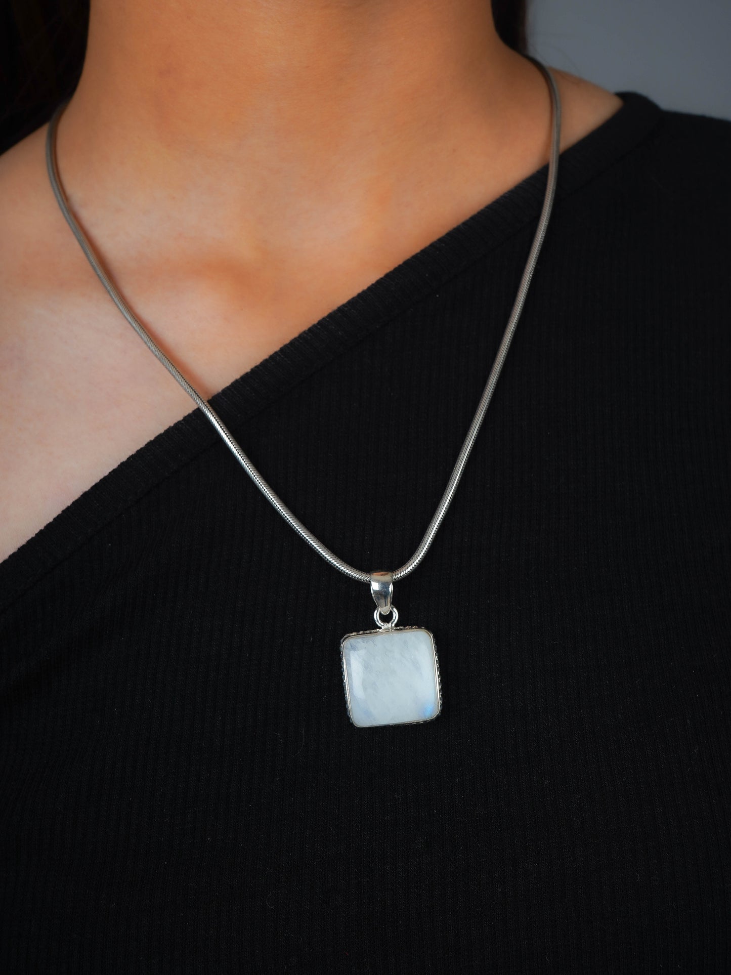 Moonstone Square Silver Pendant