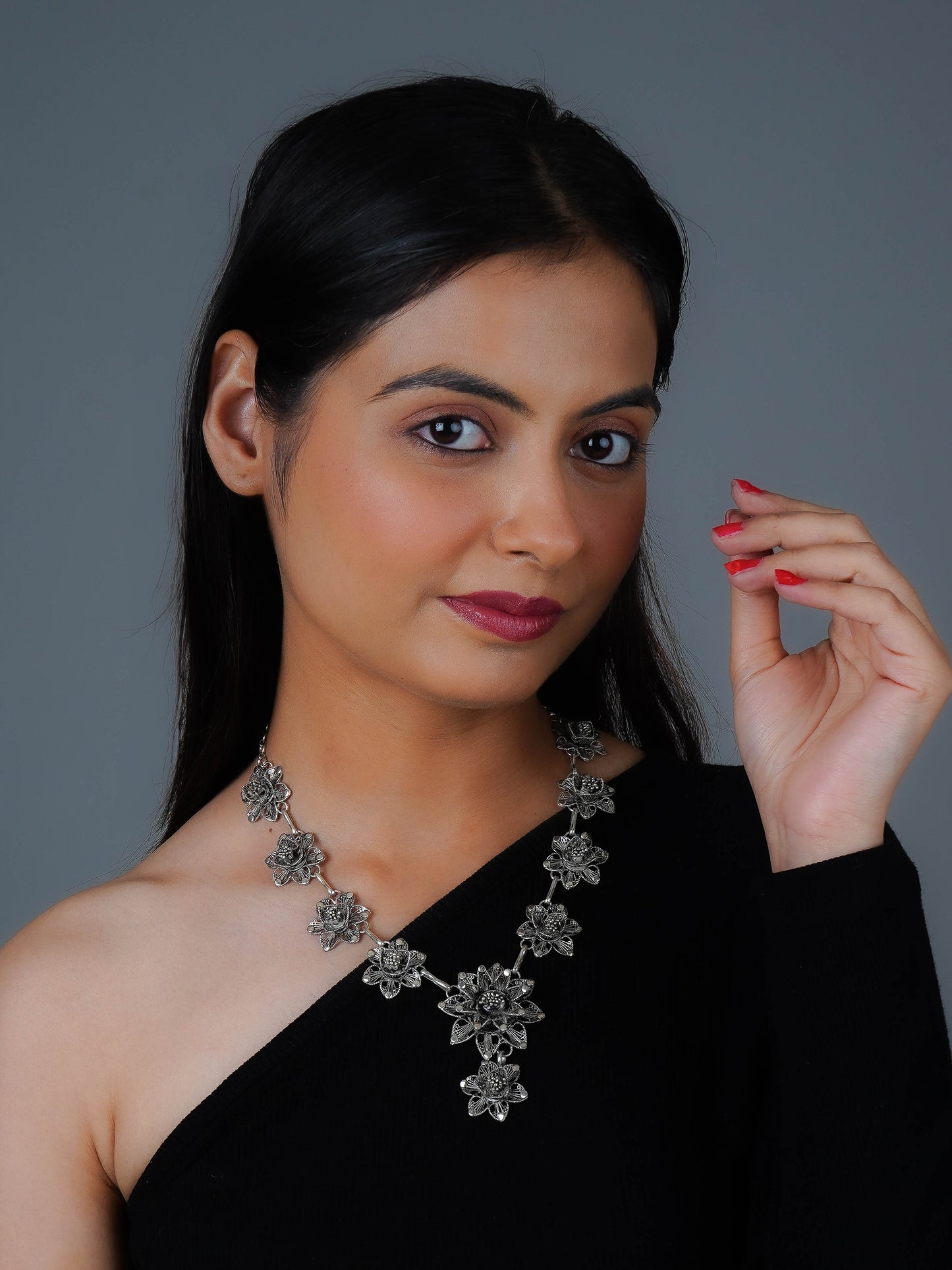 Silver Lotus Filigree Necklace
