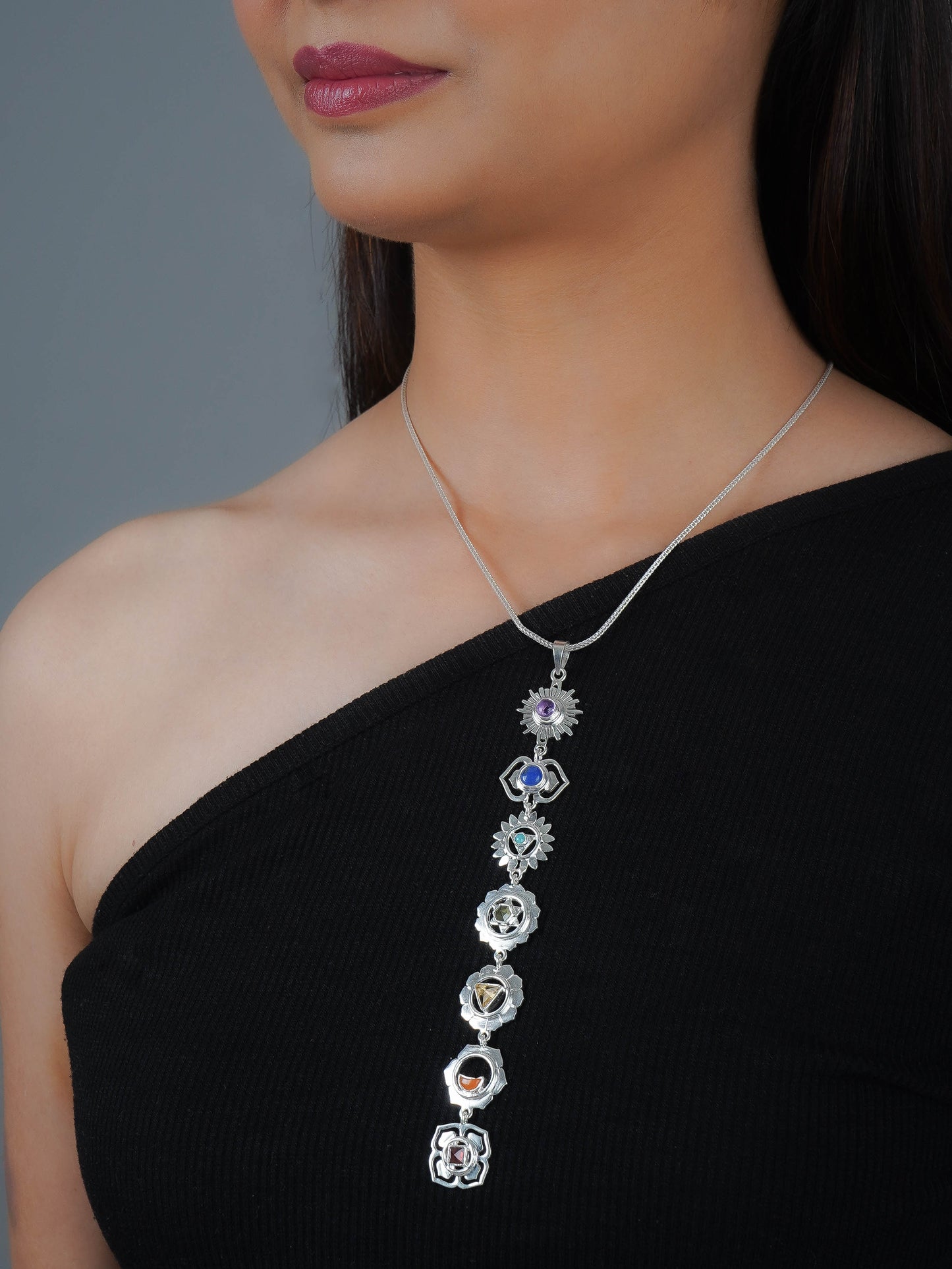 'Balance Your Life' Rhodium Plated Silver Seven Chakra Pendant