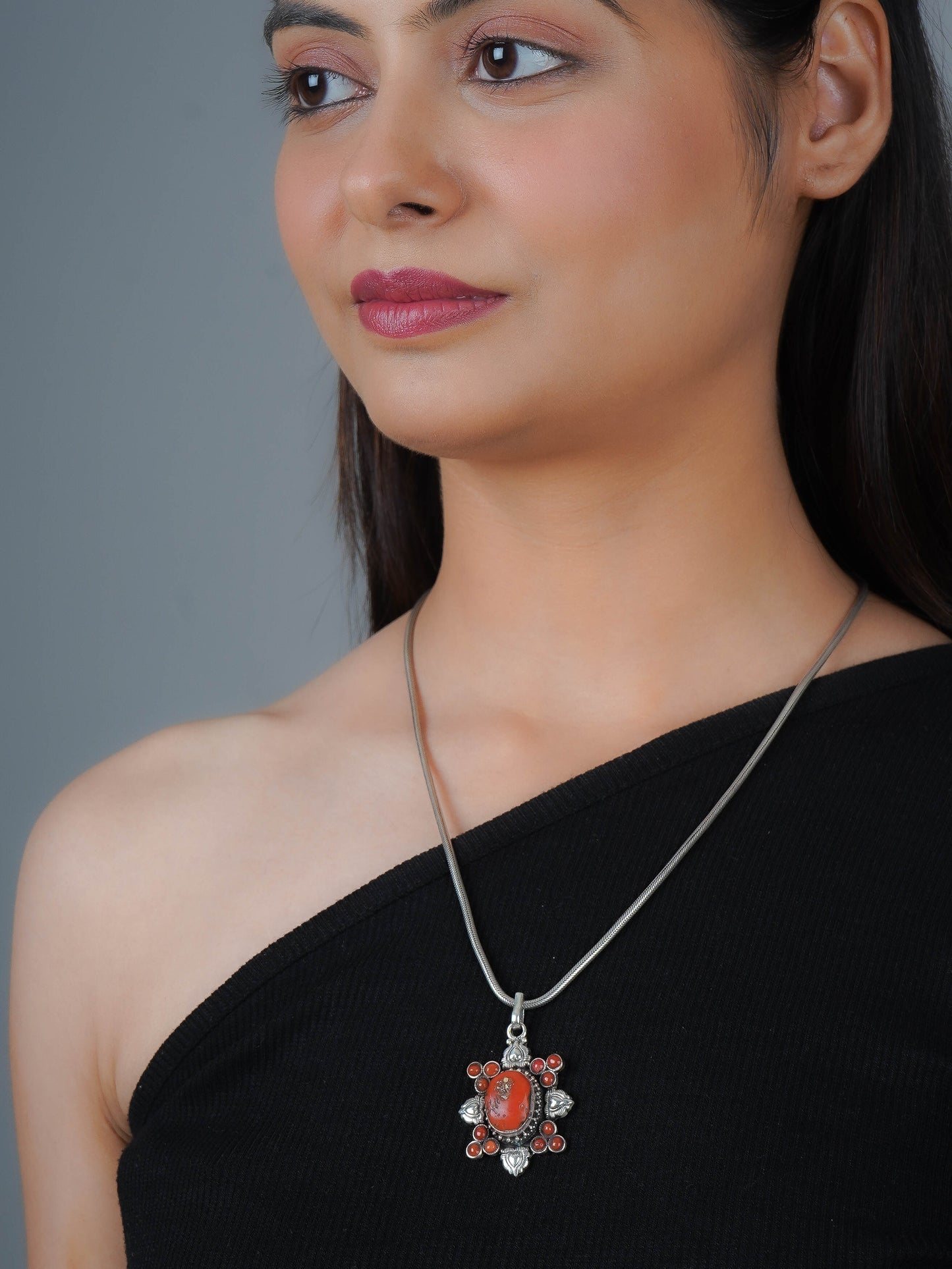 Tibetan Coral And Silver Pendant