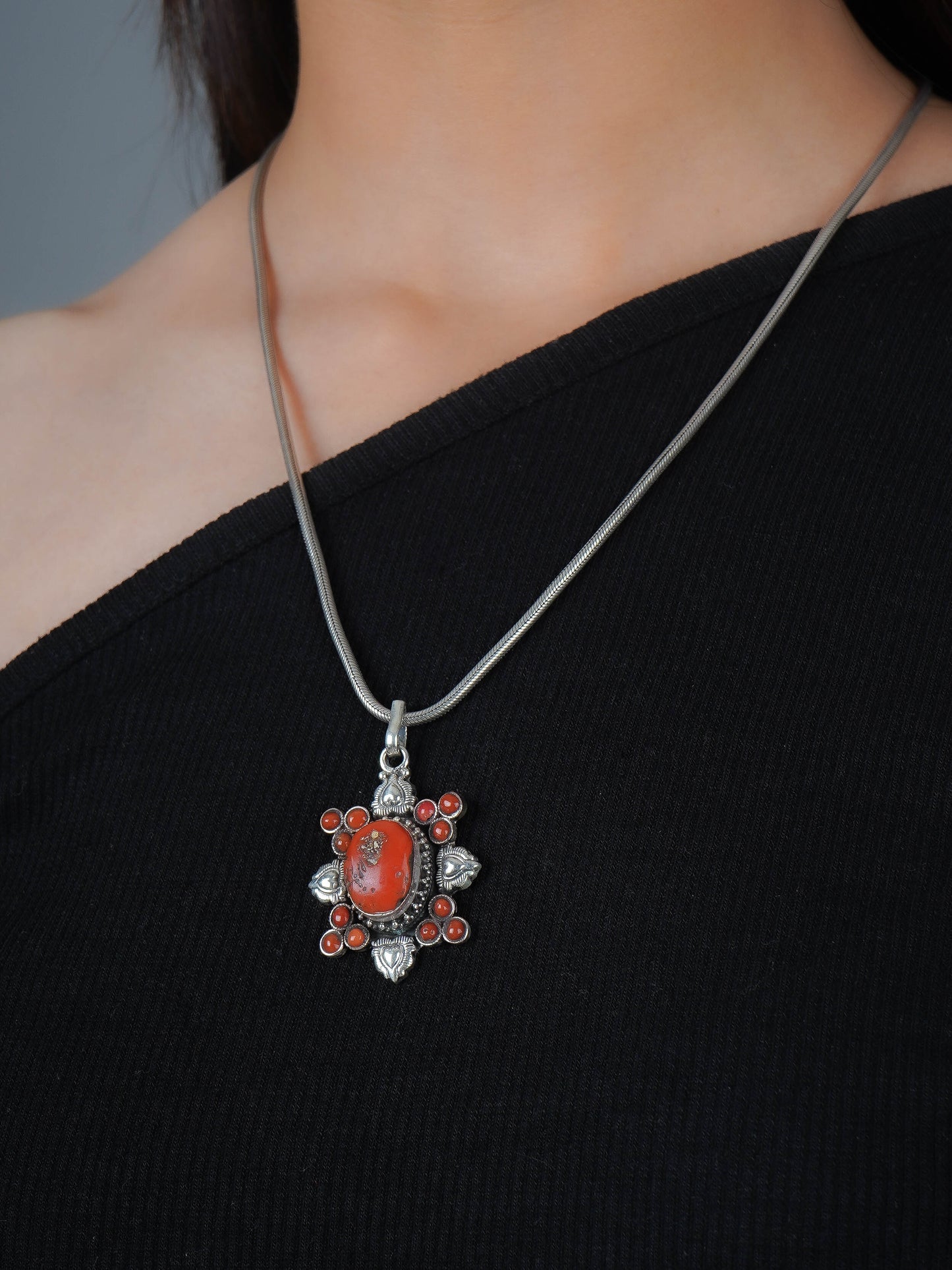 Tibetan Coral And Silver Pendant