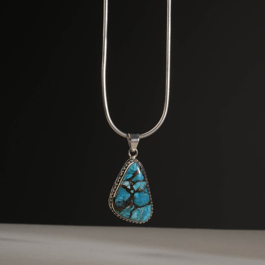 Chrysocolla Triangle Silver Pendant