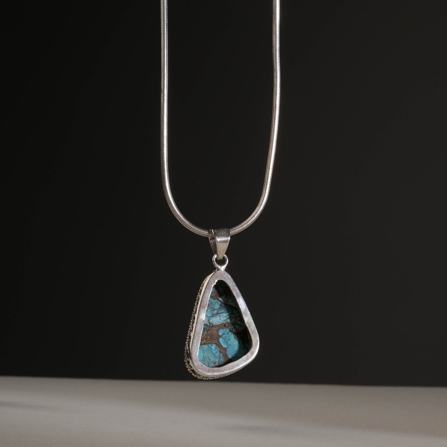Chrysocolla Triangle Silver Pendant