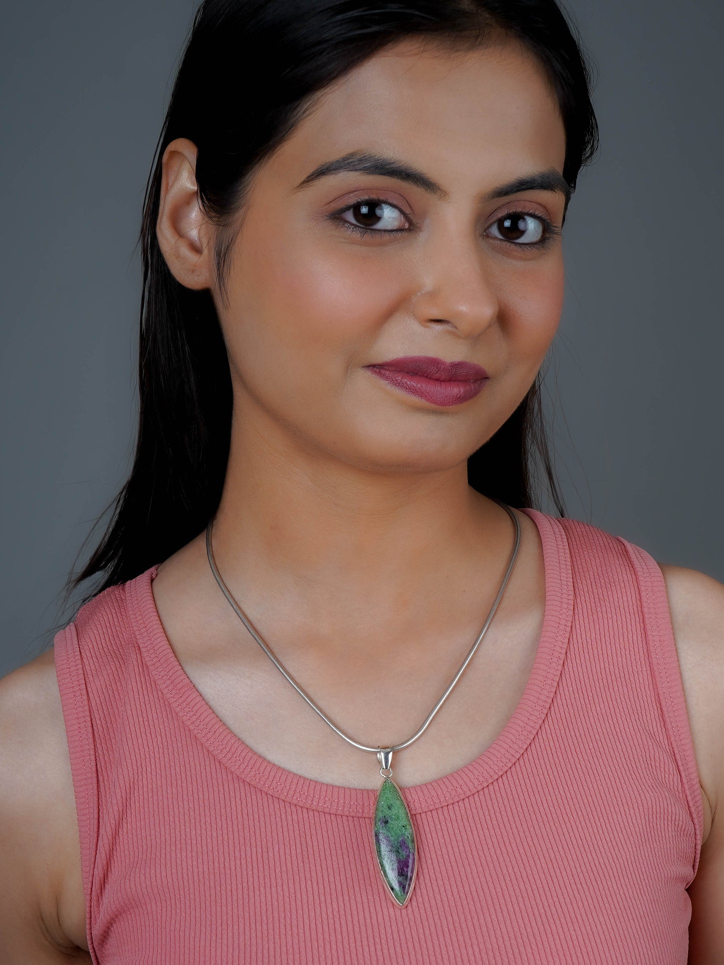 Marquise Ruby Zoisite Silver Pendant