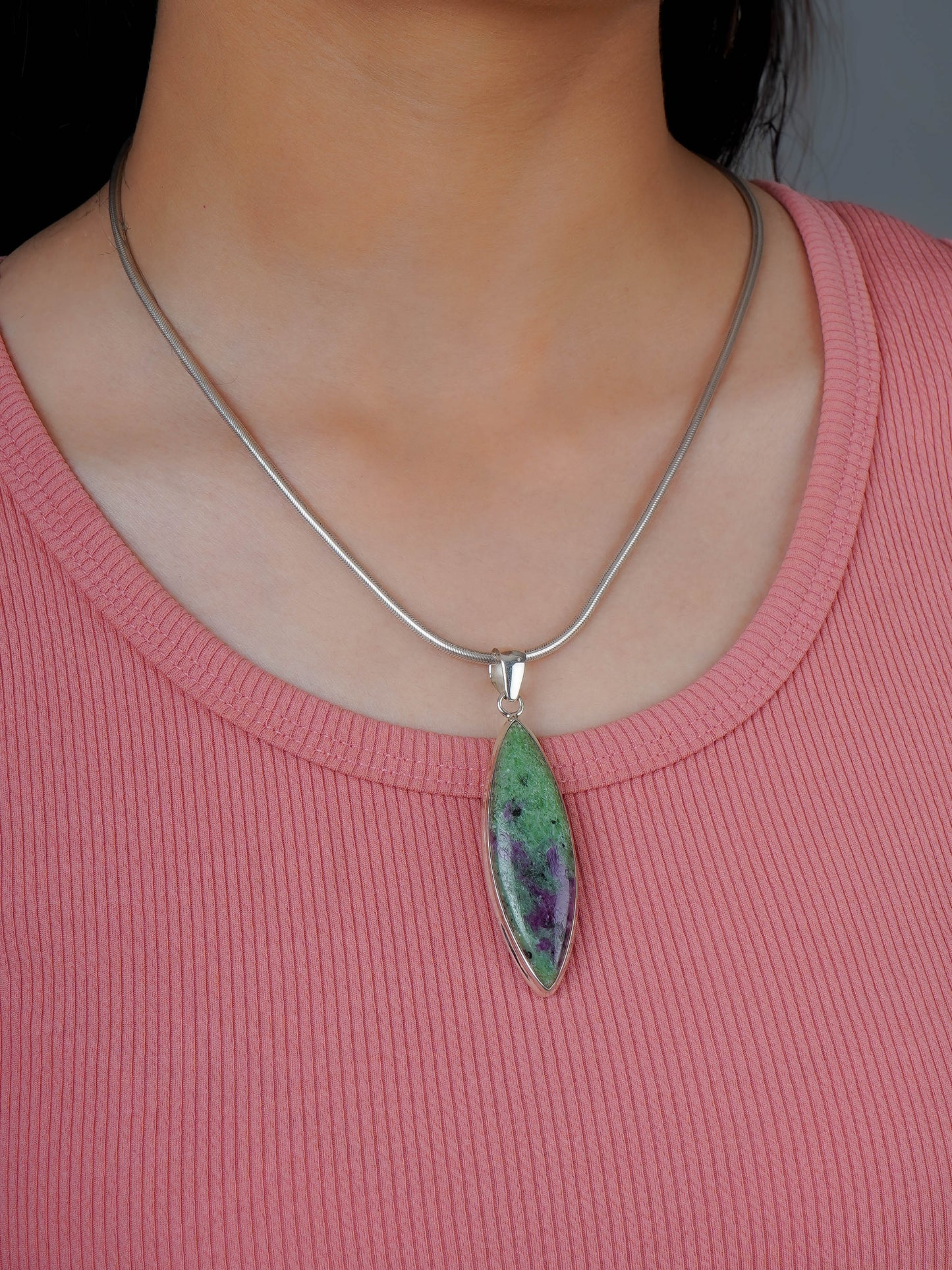 Marquise Ruby Zoisite Silver Pendant