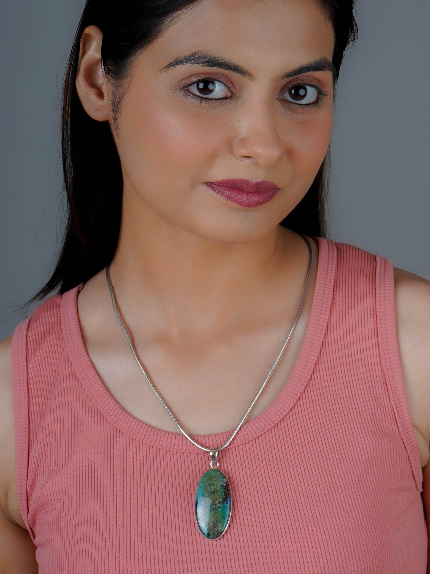 Chrysocolla Oval Silver Pendant