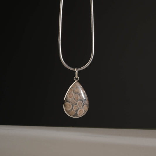 Ammonite Drop Silver Pendant