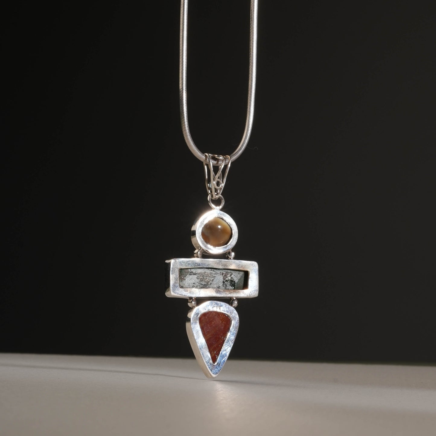 Shiva Eye Malachite and Red Jasper Silver Pendant