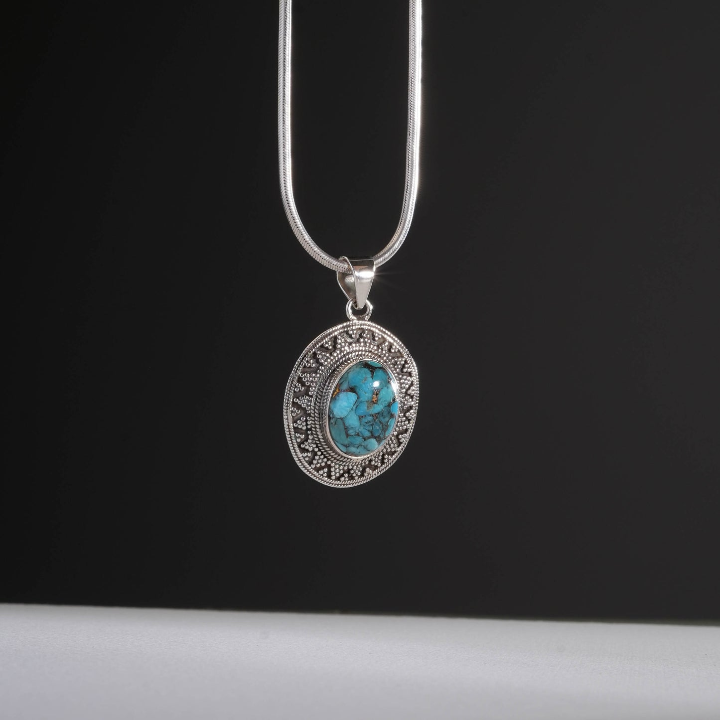 Chrysocolla & Silver Oval Pendant