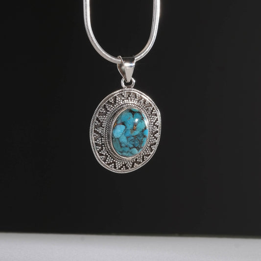 Chrysocolla & Silver Oval Pendant