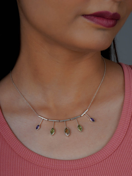 Gem Trio Silver Necklace