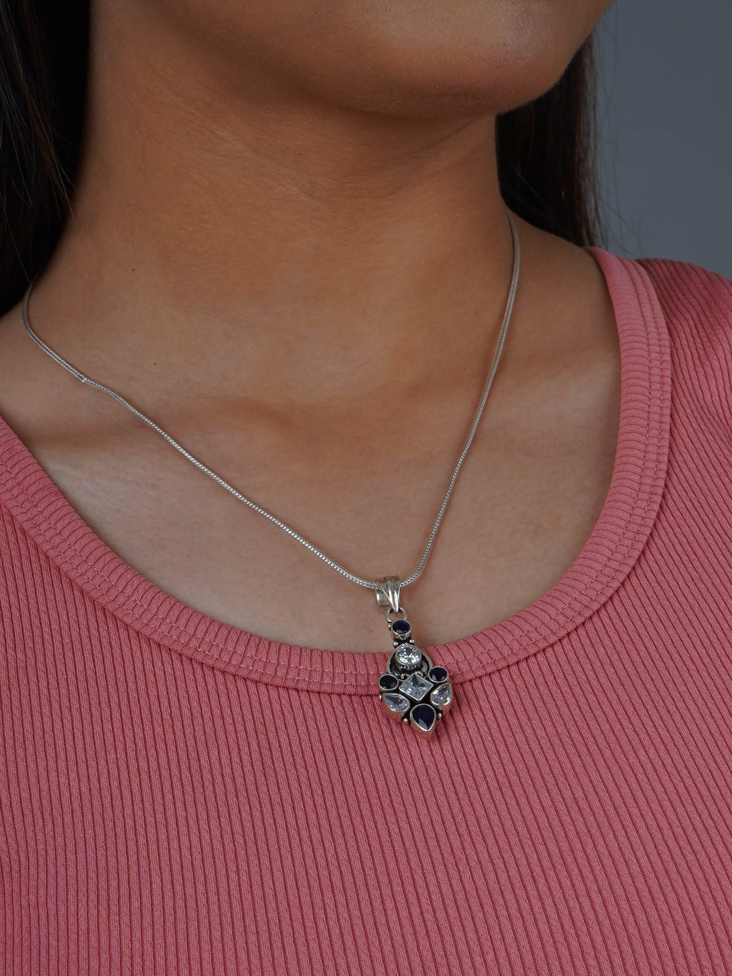 Blue Cut Stone Silver Pendant