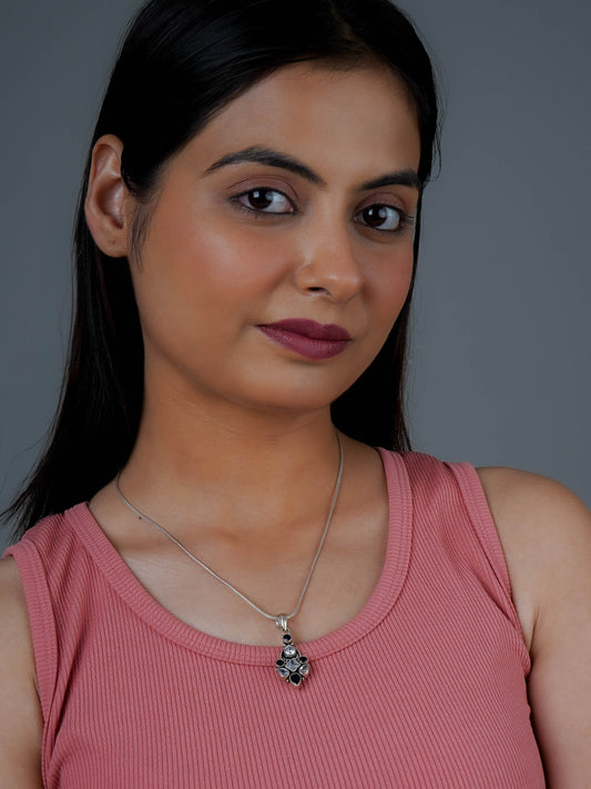 Blue Cut Stone Silver Pendant