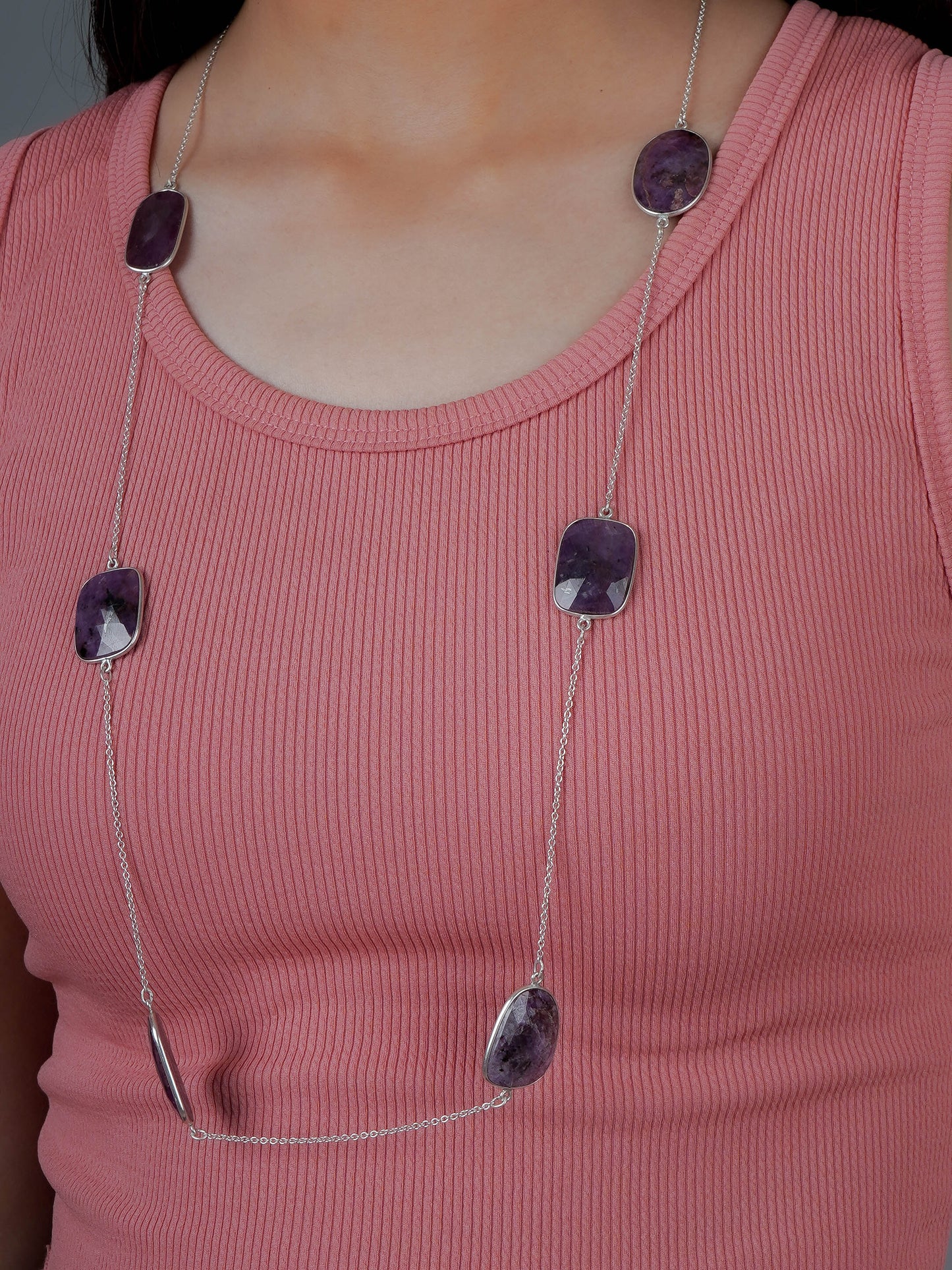 Long Ruby Bezel Necklace
