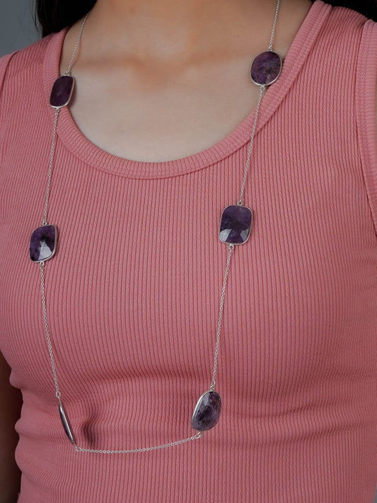 Long Ruby Bezel Necklace