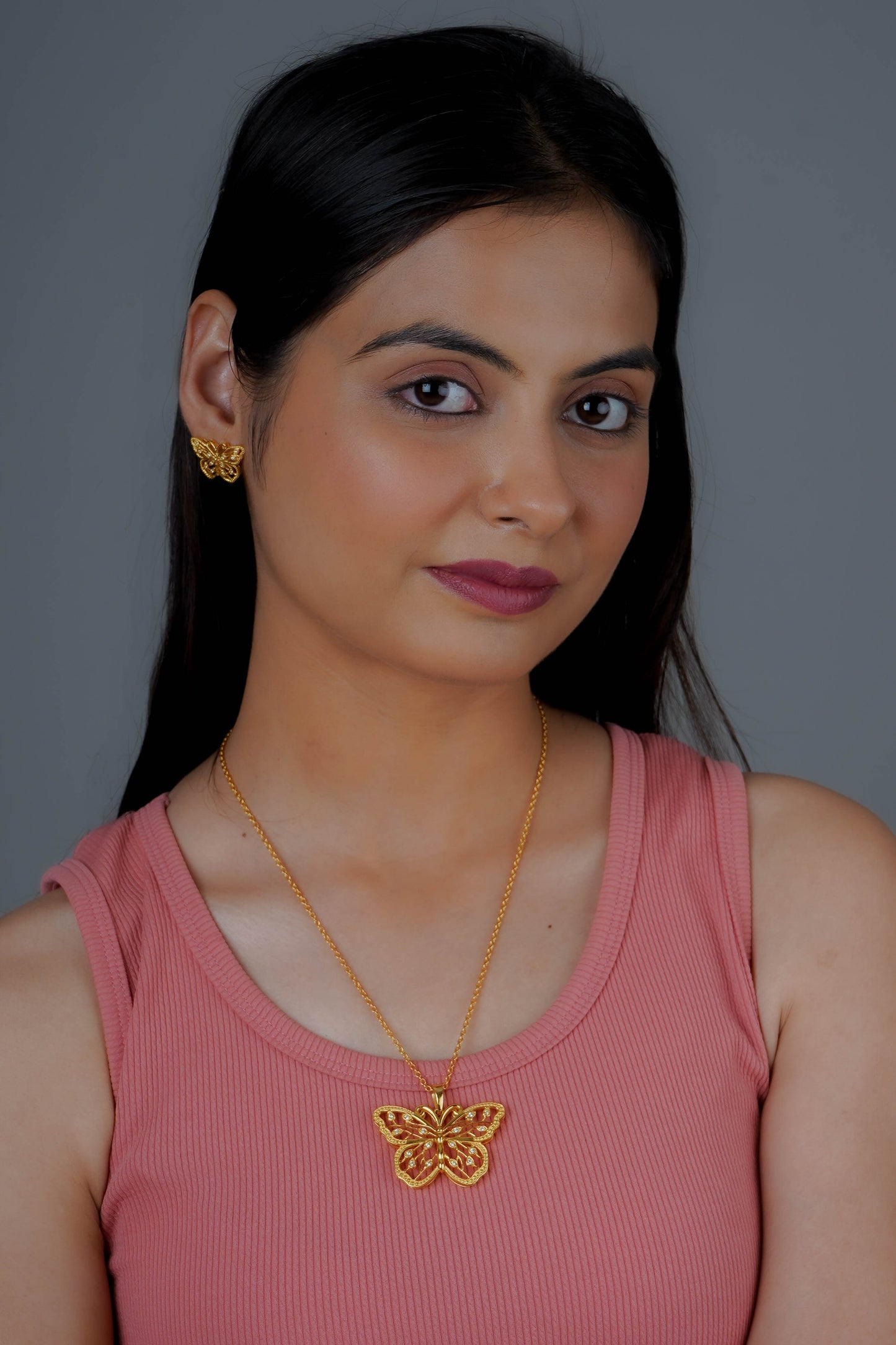 Beautiful Wings Gold Plated Butterfly Necklace Set