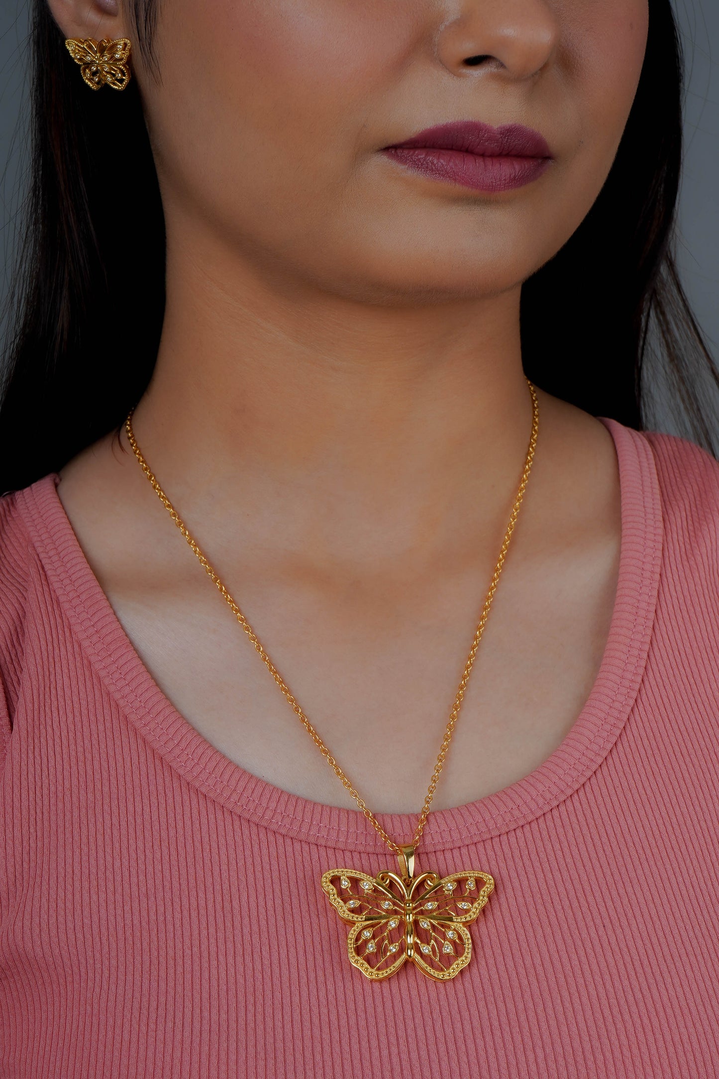 Beautiful Wings Gold Plated Butterfly Necklace Set