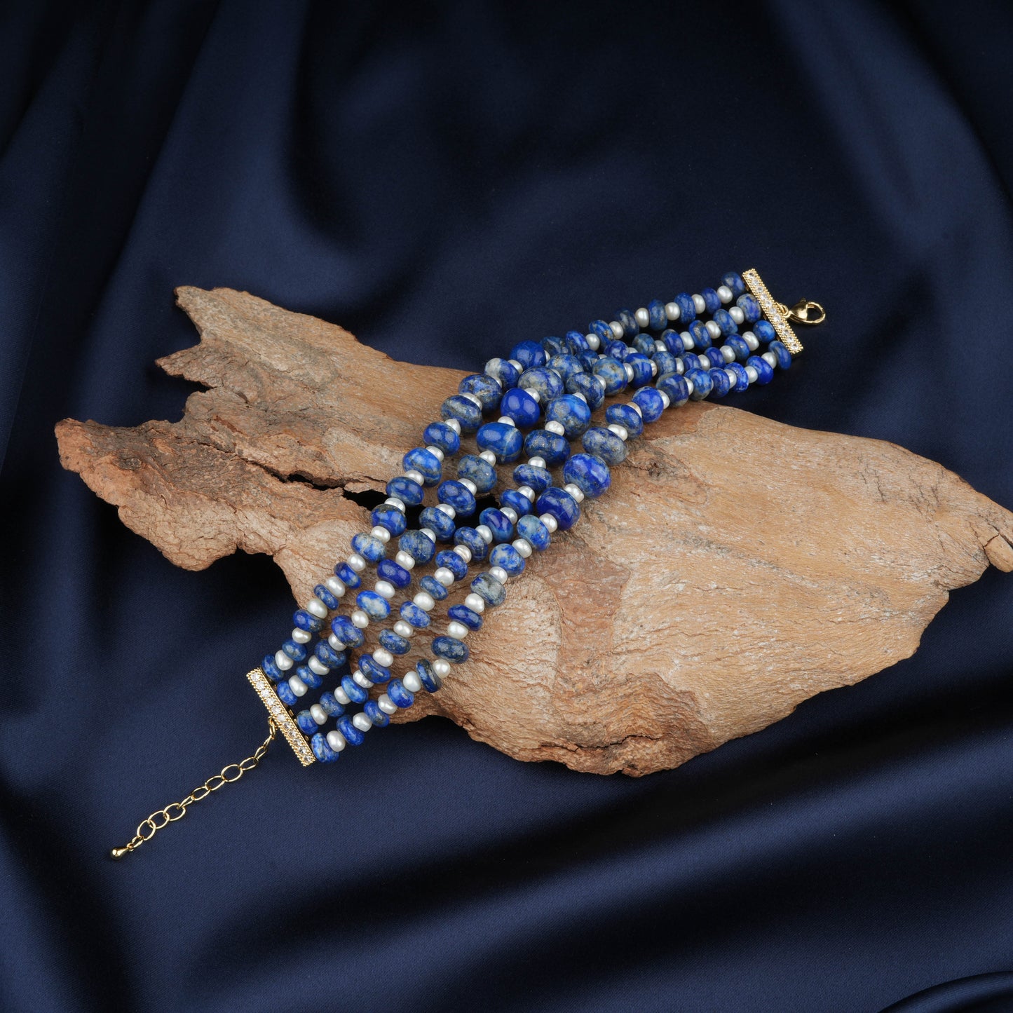 Lapis Lazuli Pearl Golden Luxe Bracelet