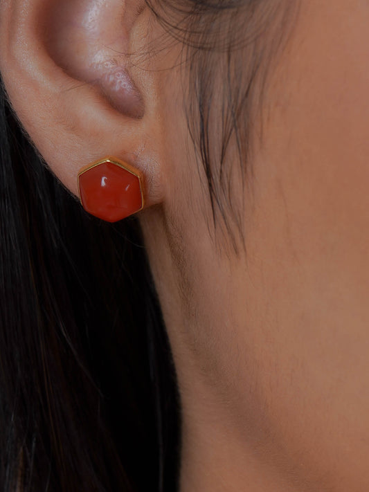 Hexagonal Carnelian Silver Studs