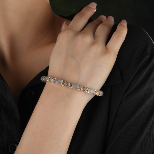 Silver Rose Quartz Squares Bracelet