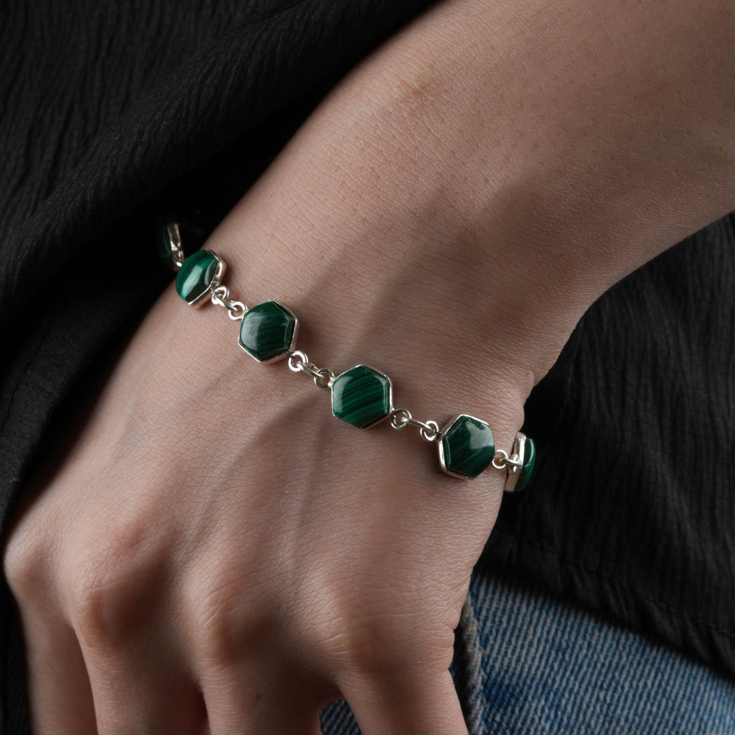Malachite And Silver Bracelet