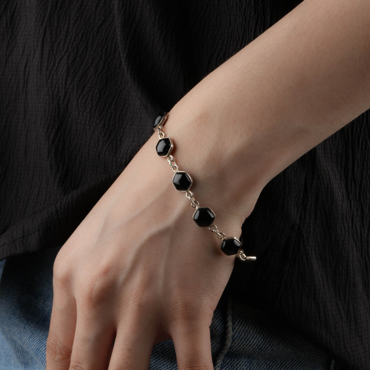 Black Onyx And Silver Bracelet