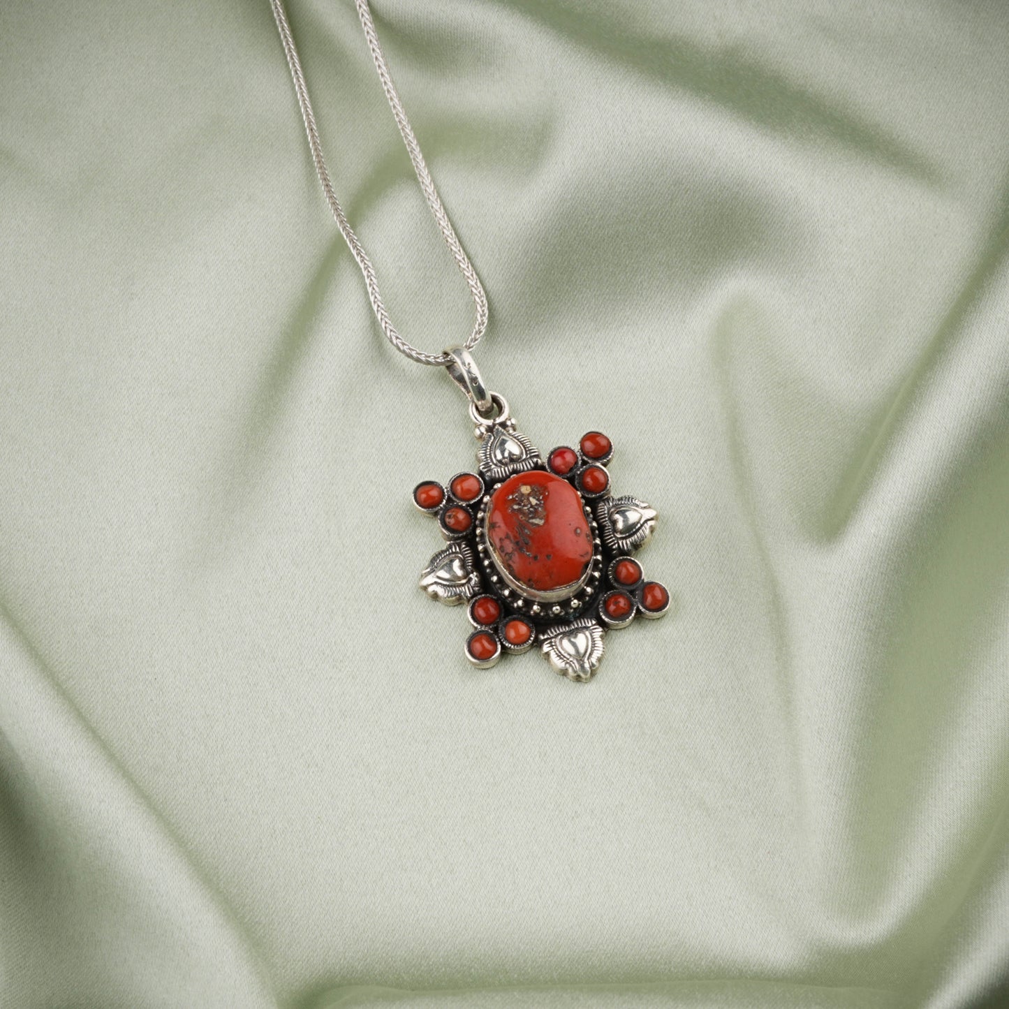 Tibetan Coral And Silver Pendant