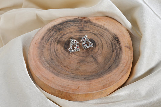 Garnet Glimmer Marcasite Fish Earrings