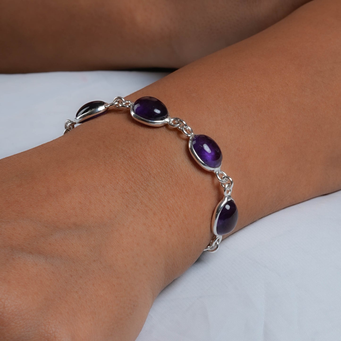 Amethyst Ovals Silver Bracelet