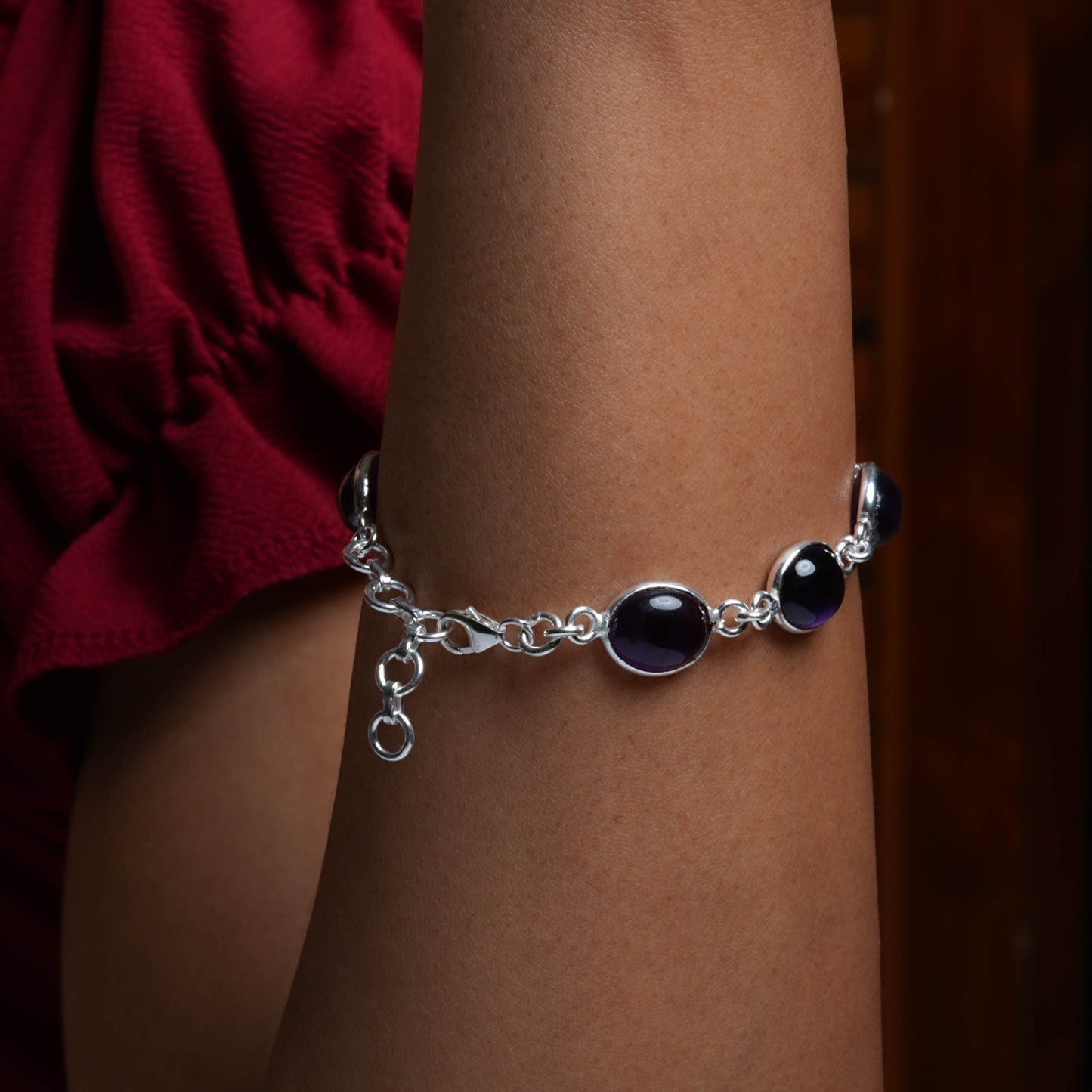 Amethyst Ovals Silver Bracelet