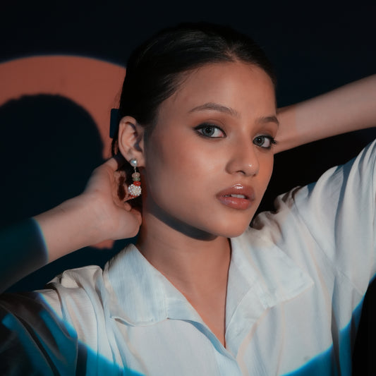 Woven Pearl Bead Silver Earrings