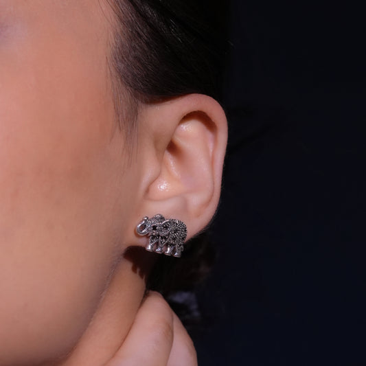 Vintage Elegance Marcasite Elephant Studs with Garnet
