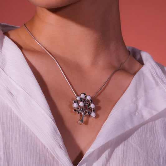 Opal Marcasite Silver Tree Pendant & Brooch