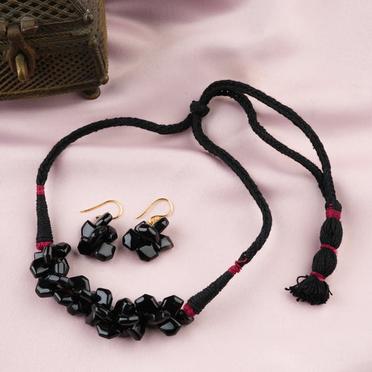 Unique Black Obsidian Cotton Thread Choker Set