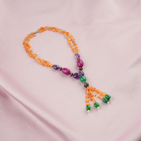 Natural Multistone And Silver Beads Necklace