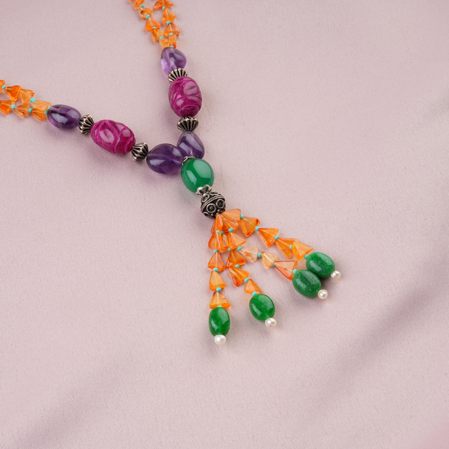 Natural Multistone And Silver Beads Necklace