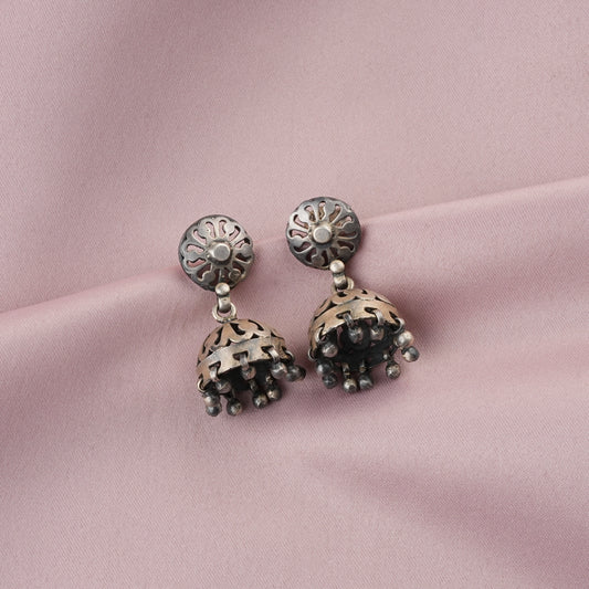 Hibiscus Silver Jharokha Jhumki